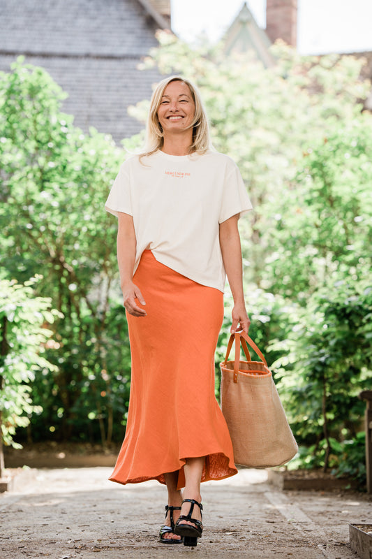 Jupe midi en lin Made in France "Falbala"