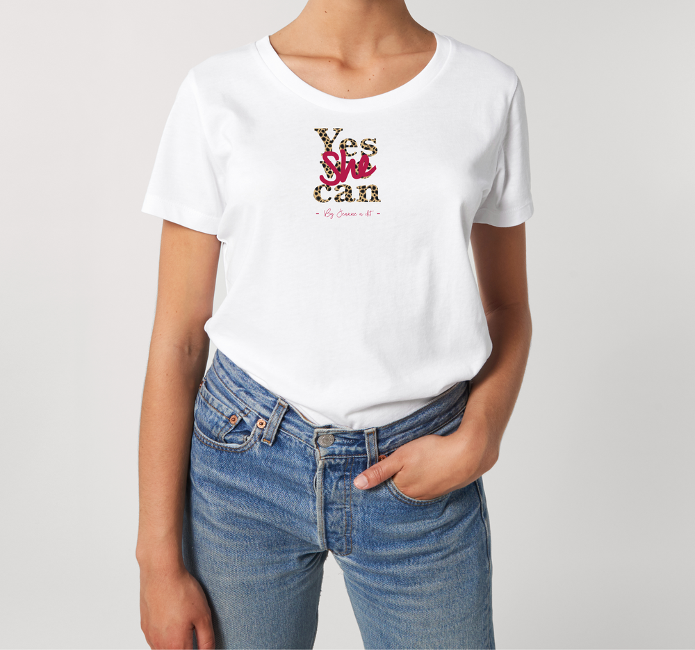 T-shirt femme en coton Bio " Yes she can " léopard