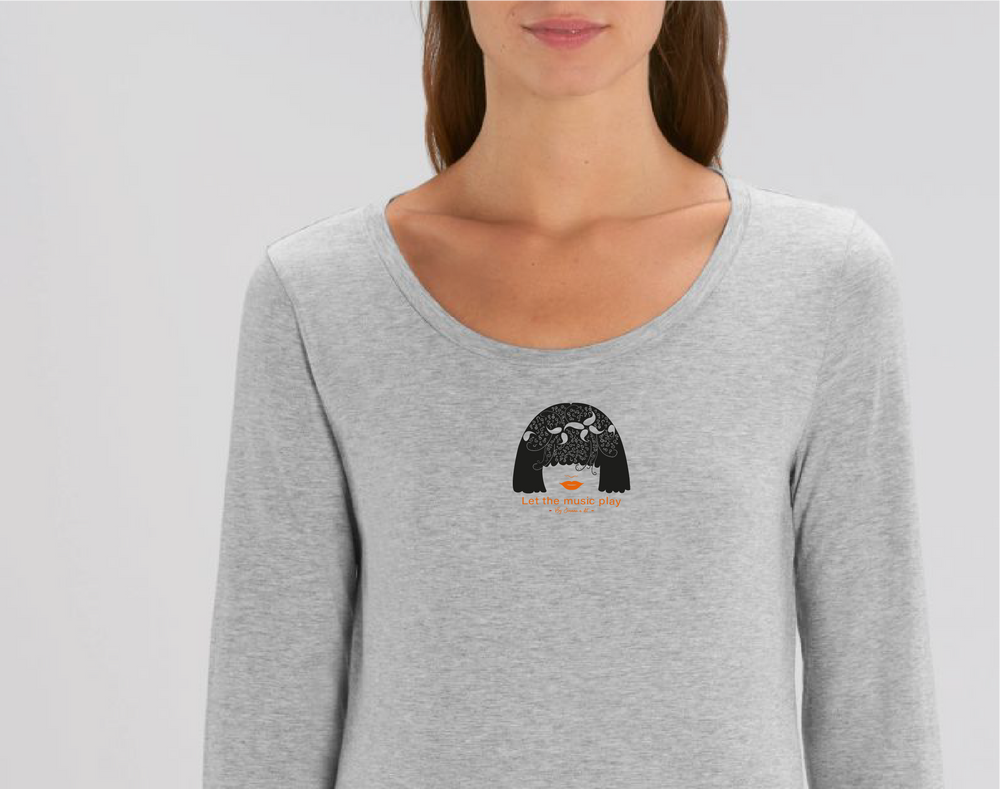 T-shirt femme à manches longues en coton Bio " Let the music play "