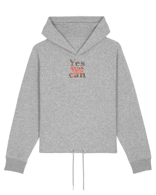 Sudadera de mujer de algodón orgánico Bobo "Yes she can" estampado leopardo