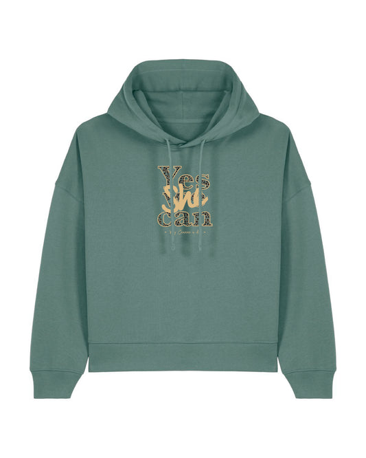 Sweat BOXY femme en coton bio à capuche "Yes she can"