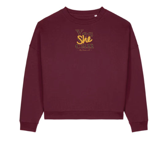 Women's cropped sweatshirt in organic cotton "we can do it" leopard