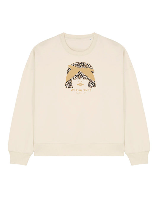 Sweat femme BOXY en coton Bio " we can do it " léopard