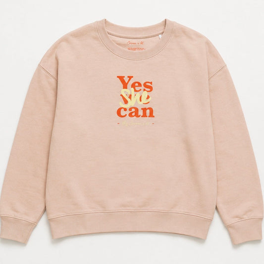 Sudadera cropped de mujer de algodón orgánico "we can do it" leopardo
