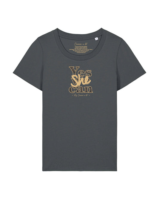Women's organic cotton "Yes she can" leopard t-shirt