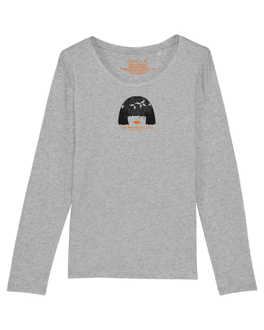 T-shirt femme à manches longues en coton Bio " Let the music play "
