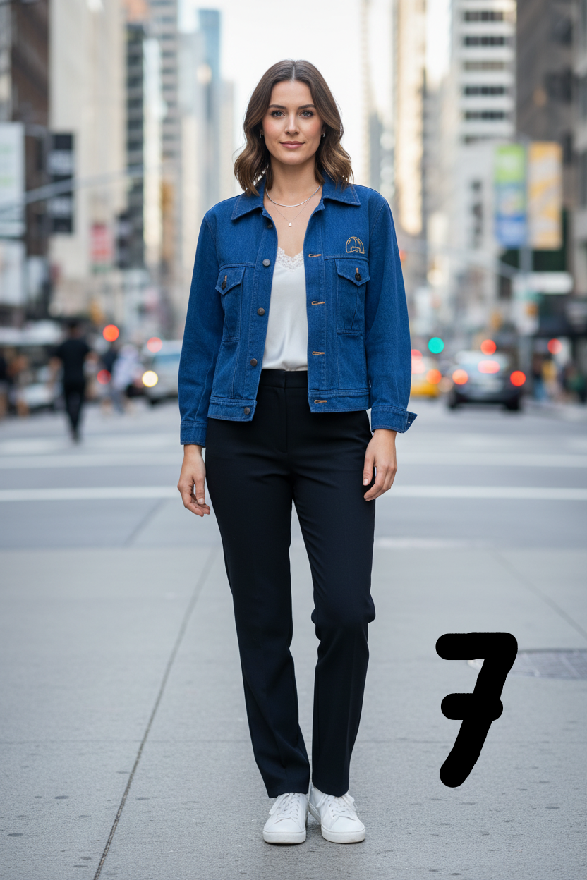 Veste denim bleu avec logo - décor urbain