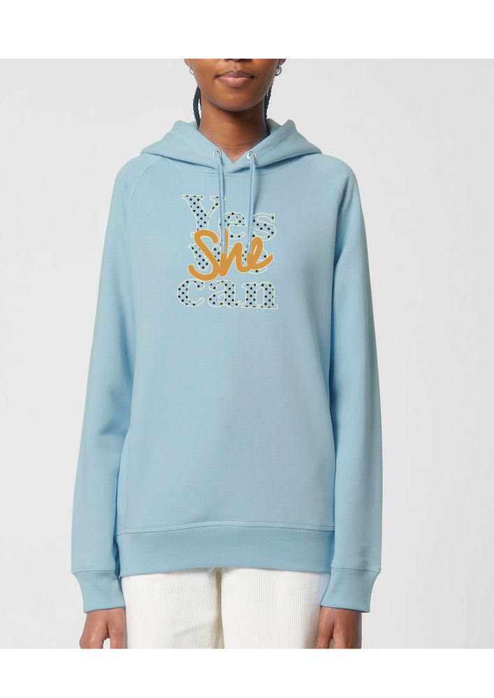 Sweat femme poche kangourou en coton Bio "Yes she can"