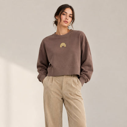 Women's cropped sweatshirt in organic cotton "we can do it" leopard