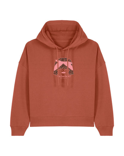 Sweat BOXY femme en coton bio à capuche  "we can do it"