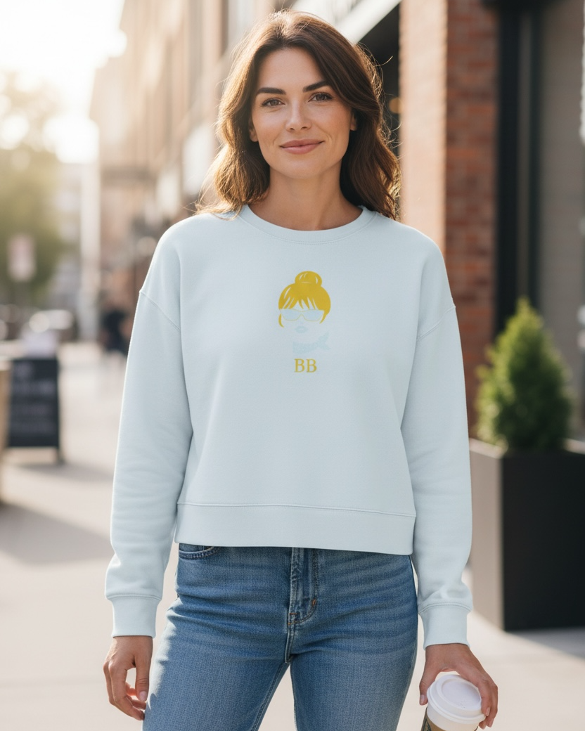 Women's cropped sweatshirt in organic cotton "we can do it" leopard