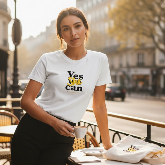 Women's organic cotton "Yes she can" leopard t-shirt