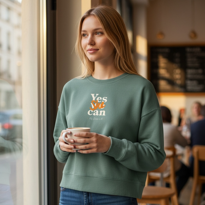 Sudadera cropped de mujer de algodón orgánico "we can do it" leopardo