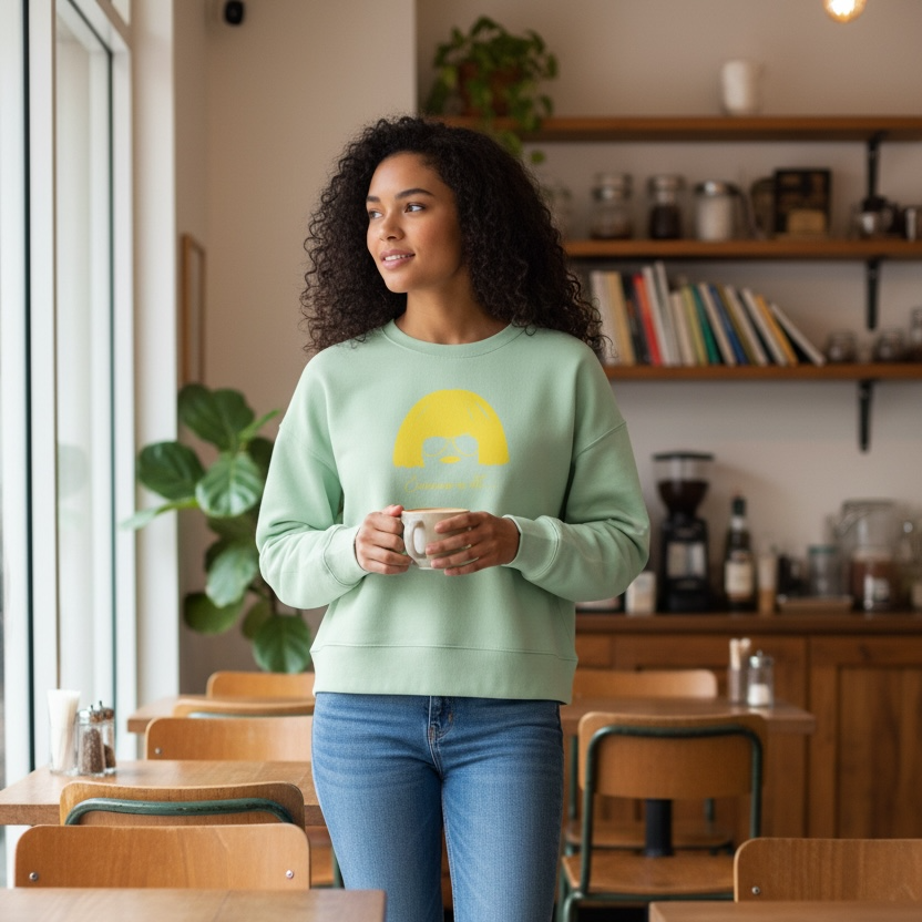 Sudadera cropped de mujer de algodón orgánico "we can do it" leopardo