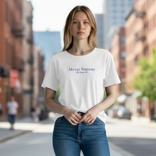 T-shirt femme en coton Bio Rosa " Merci Simone "