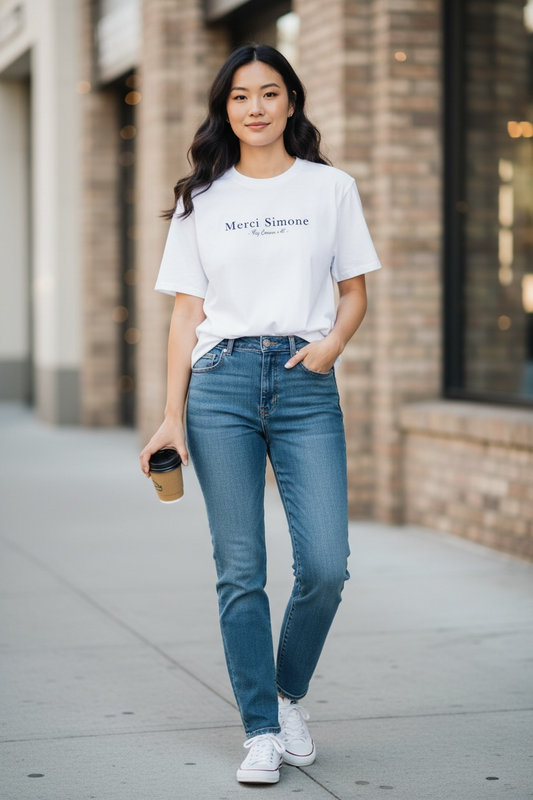 T-shirt manches 3/4 en coton Bio " Merci Simone "