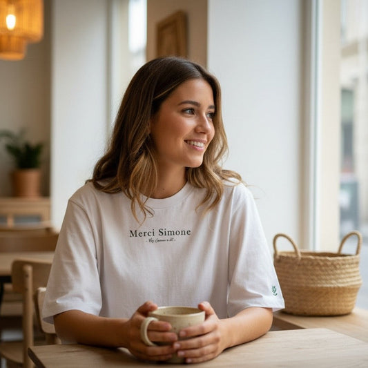 T-shirt manches au coude en coton Bio "Merci Simone"