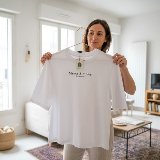 T-shirt manches au coude en coton Bio "Merci Simone"