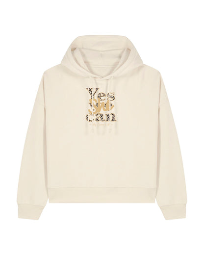 Sweat BOXY femme en coton bio à capuche  "Yes she can"