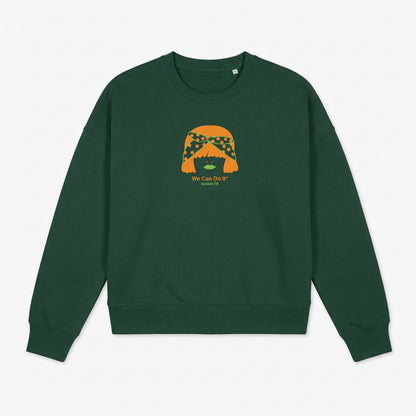 Women's cropped sweatshirt in organic cotton "we can do it" leopard