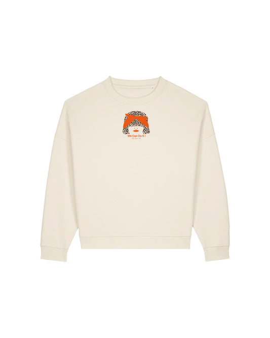 Women's cropped sweatshirt in organic cotton "we can do it" leopard