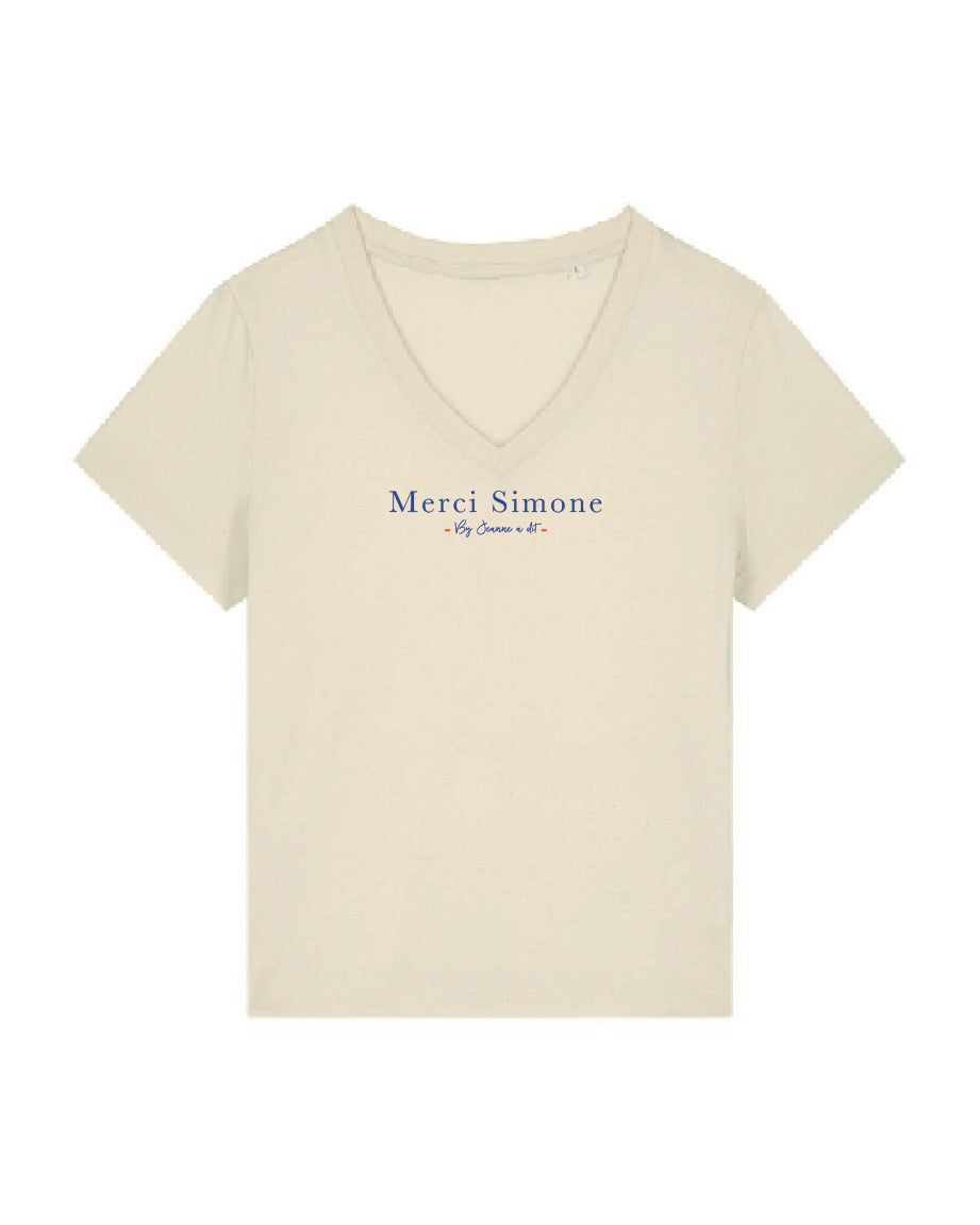 Camiseta de mujer George de algodón orgánico "Merci Simone" mini visual