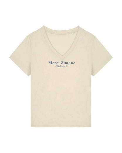 Camiseta de mujer George de algodón orgánico "Merci Simone" mini visual