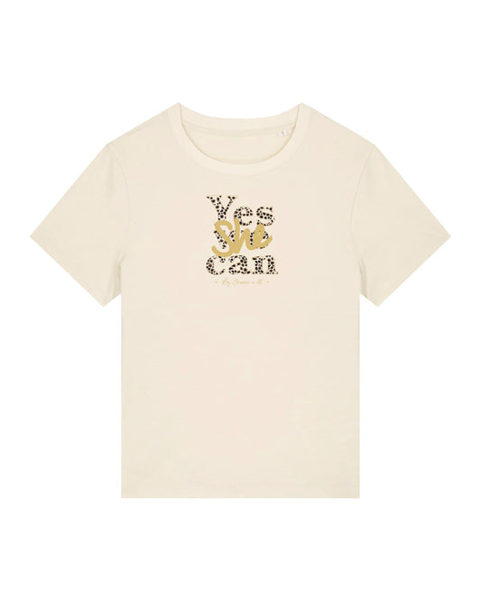 T-shirt femme en coton Bio " Yes she can " léopard