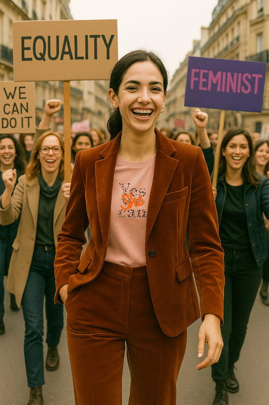 Camiseta mujer algodón orgánico "Yes she can" estampado leopardo