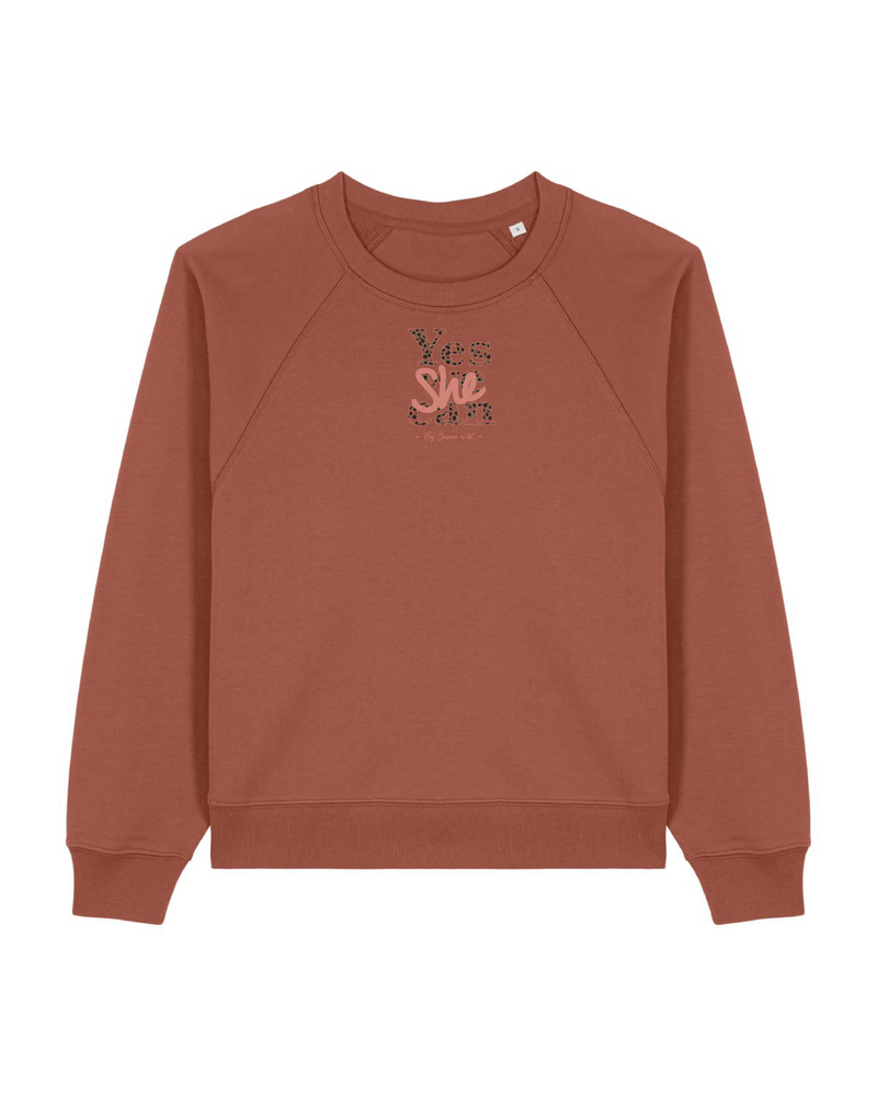 Sweat femme coton Bio "Yes she can" léopard