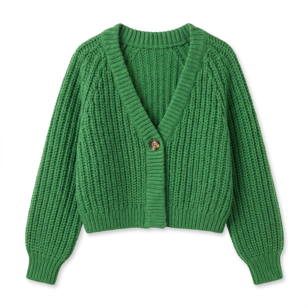 Gilet vert présenté à plat, non porté, sur fond blanc