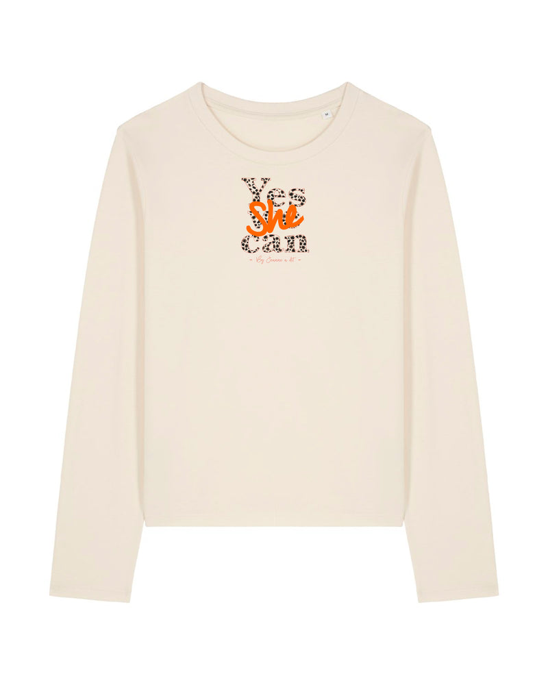 T-shirt femme à manches longues en coton Bio " Yes she can"