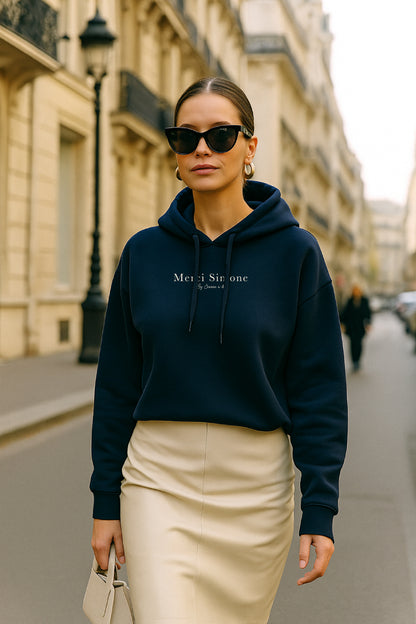 Sweat BOXY femme en coton bio à capuche  "Merci Simone"