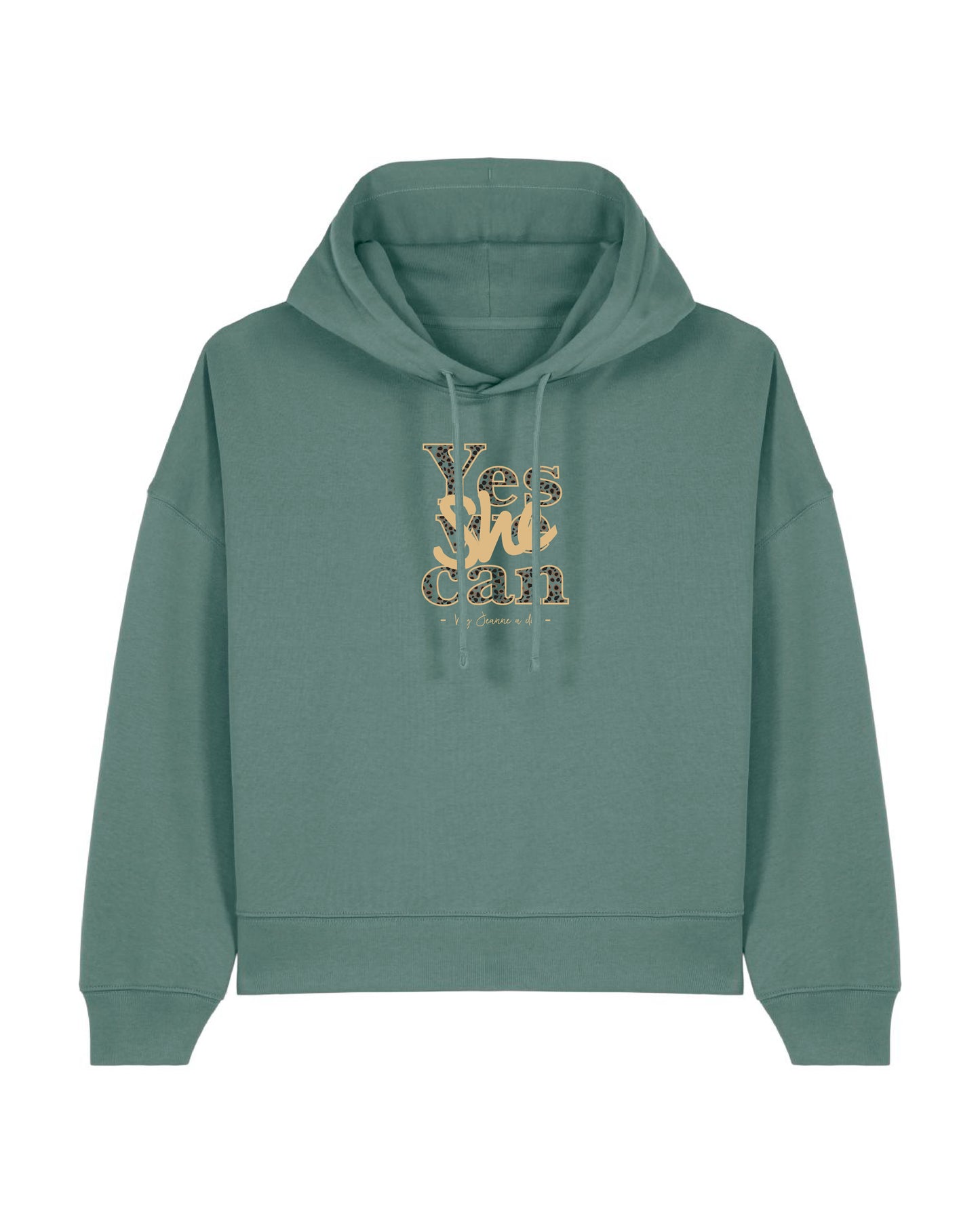 Sweat BOXY femme en coton bio à capuche  "Yes she can"