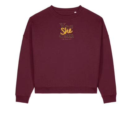 Sudadera cropped de mujer de algodón orgánico "we can do it" leopardo