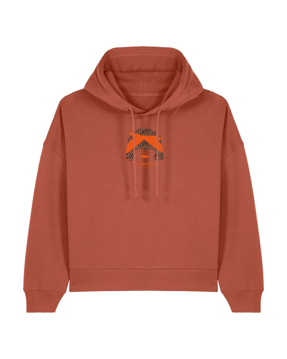 Sweat BOXY femme en coton bio à capuche  "we can do it"