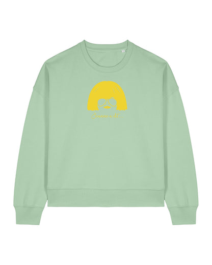 Sudadera cropped de mujer de algodón orgánico "we can do it" leopardo