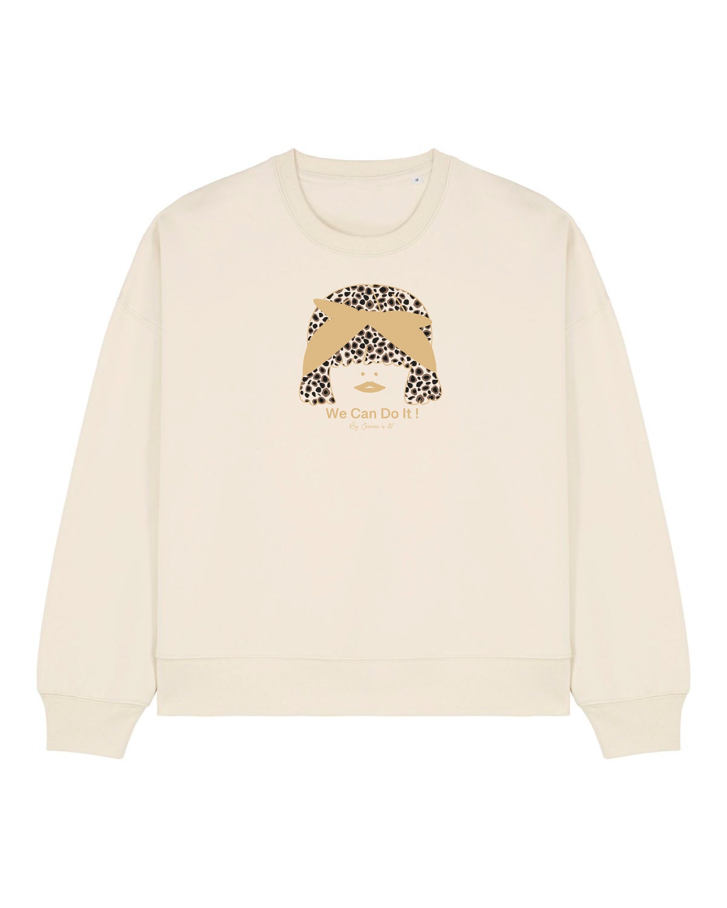 Sudadera cropped de mujer de algodón orgánico "we can do it" leopardo