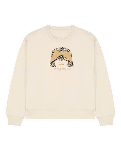 Sudadera cropped de mujer de algodón orgánico "we can do it" leopardo