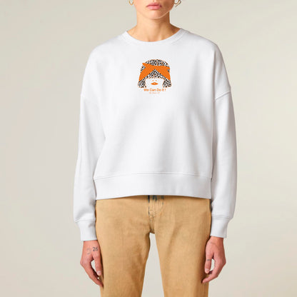Sudadera cropped de mujer de algodón orgánico "we can do it" leopardo