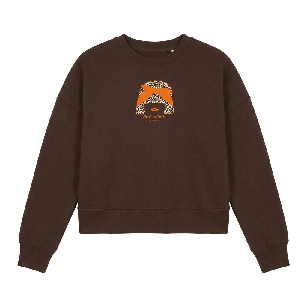 Women's cropped sweatshirt in organic cotton "we can do it" leopard