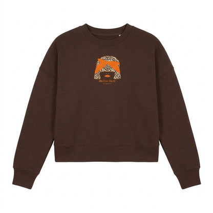 Women's cropped sweatshirt in organic cotton "we can do it" leopard
