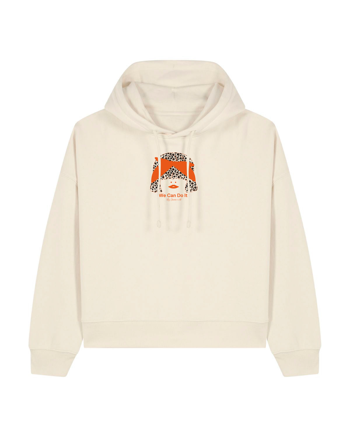 Sweat BOXY femme en coton bio à capuche  "we can do it"