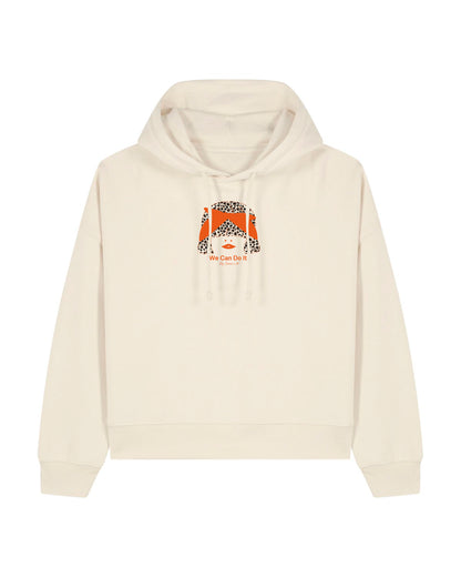 Sweat BOXY femme en coton bio à capuche  "we can do it"