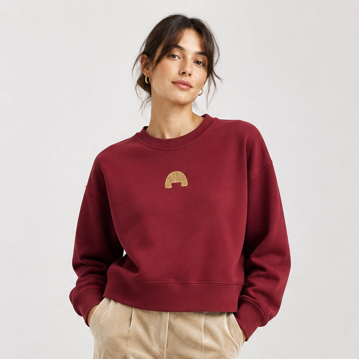Women's cropped sweatshirt in organic cotton "we can do it" leopard