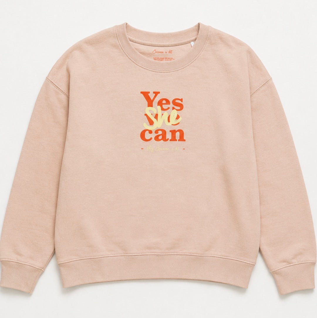Sudadera cropped de mujer de algodón orgánico "we can do it" leopardo