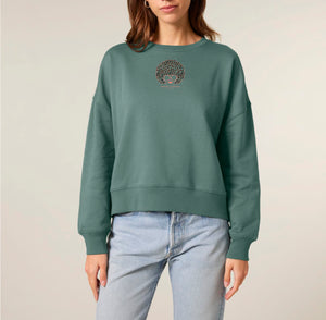 Sudadera crop de mujer de algodón orgánico "Ya es suficiente" estampado leopardo