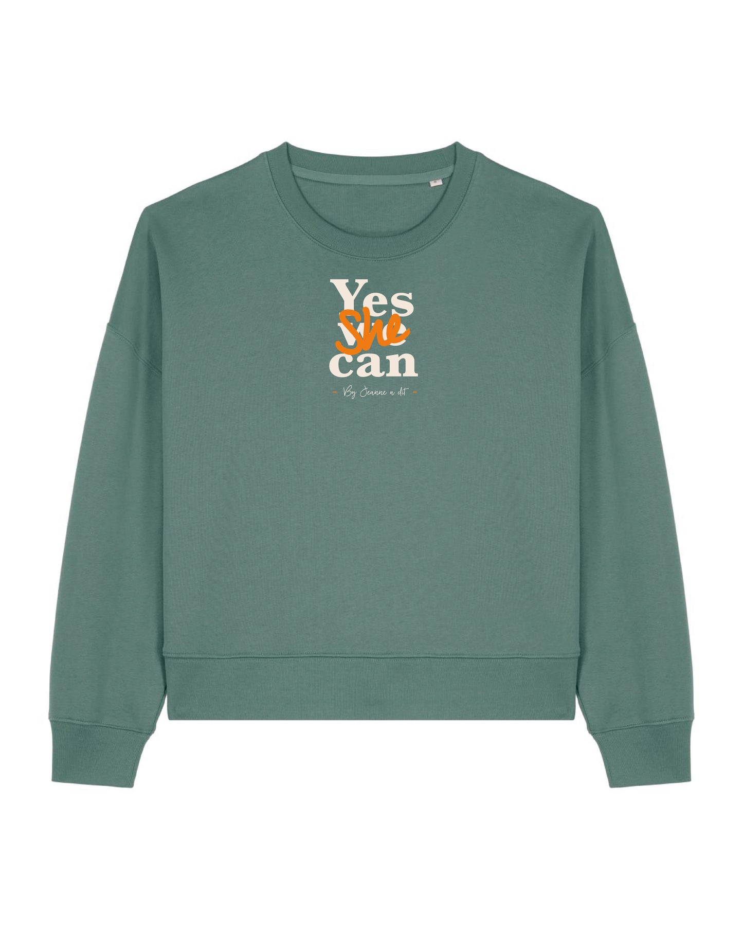 Sudadera cropped de mujer de algodón orgánico "we can do it" leopardo