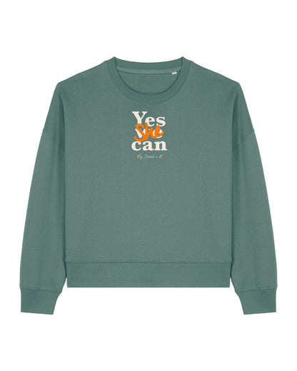 Sudadera cropped de mujer de algodón orgánico "we can do it" leopardo