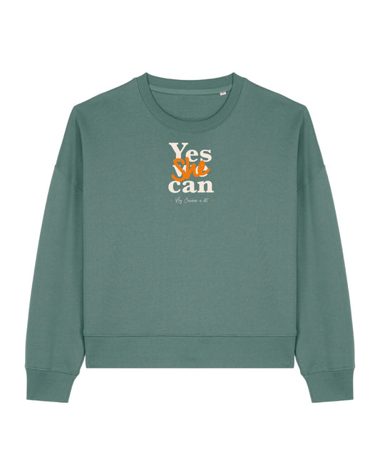 Sweat femme BOXY en coton Bio "Yes she can"